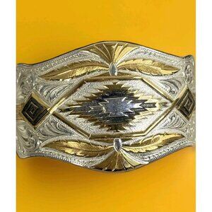 NEW MONTANA SILVERSMITHS SILVER/GOLD EAGLE AZTEC SOUTHWESTERN WIDE CUFF BRACELET